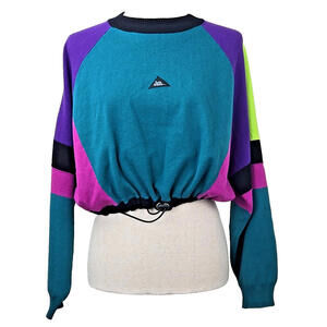 Iets Frans Cropped Toggle Long Sleeve Colorblock Shirt Top Sweater Sz M Stretch